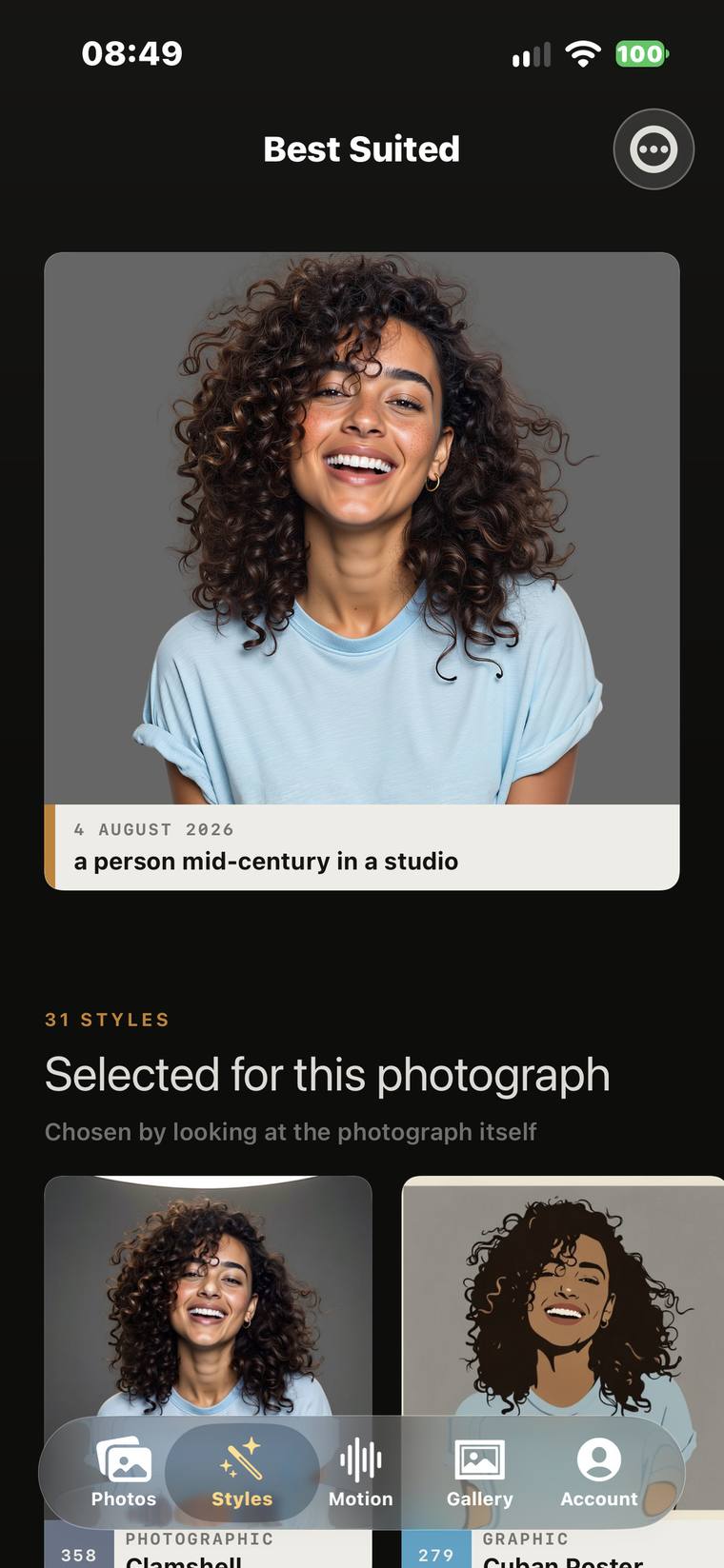 Best Suited: the chosen photo, with thirty-one styles selected for it