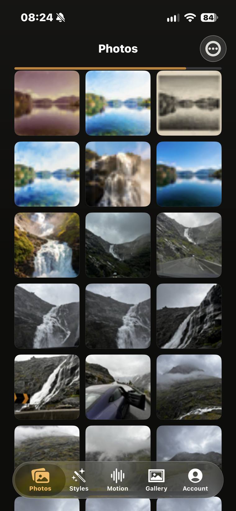 The Photos tab: a grid of the user's own pictures to choose from