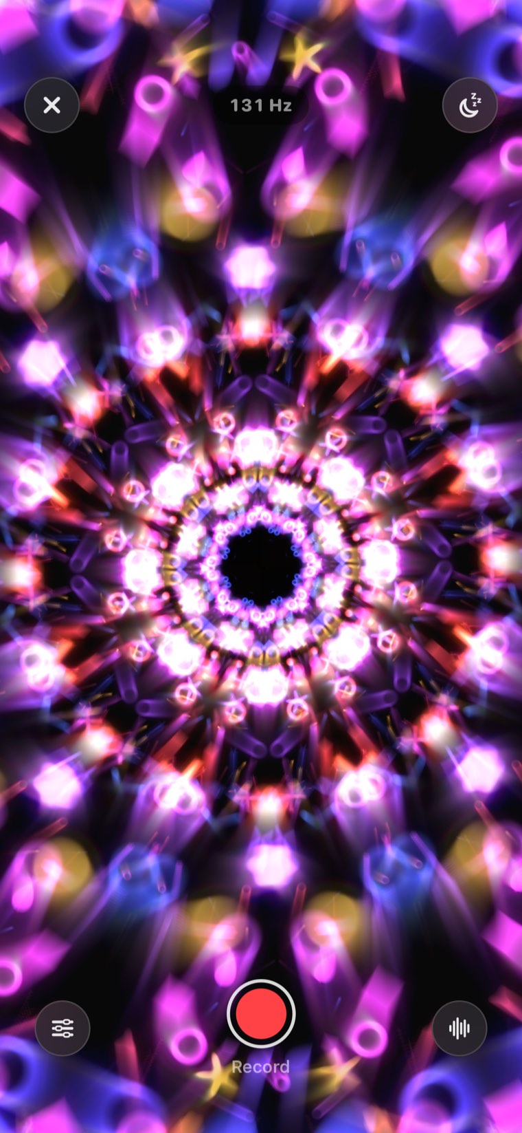 The Mandala room at 131 Hz, with the record button below